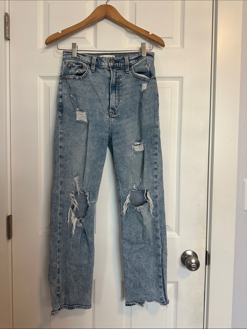 Abercrombie and Fitch Classic Light Blue Straight Leg Distressed Jeans